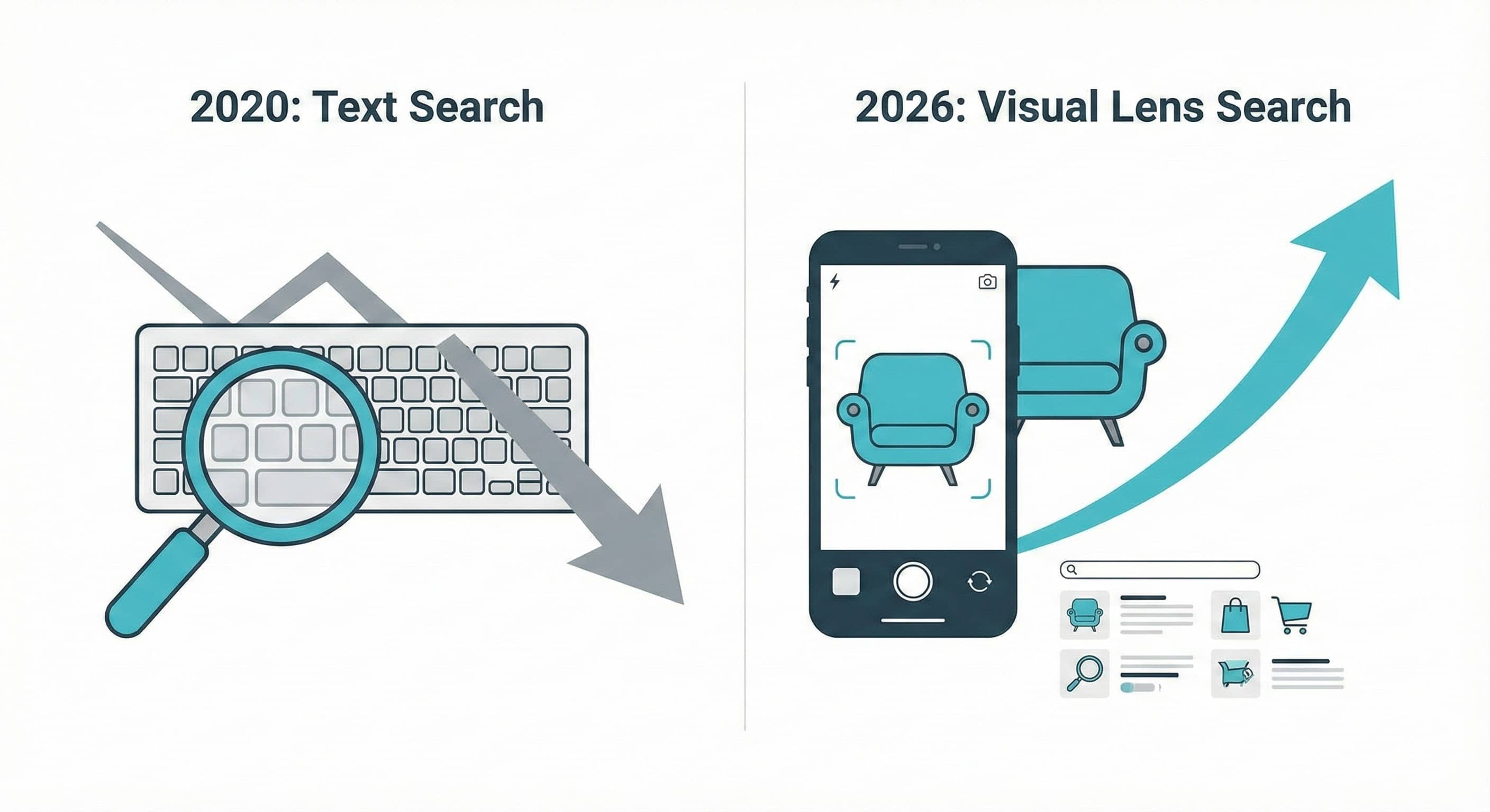 Infographic comparing Keyword Search vs Visual Lens Search growth in 2026