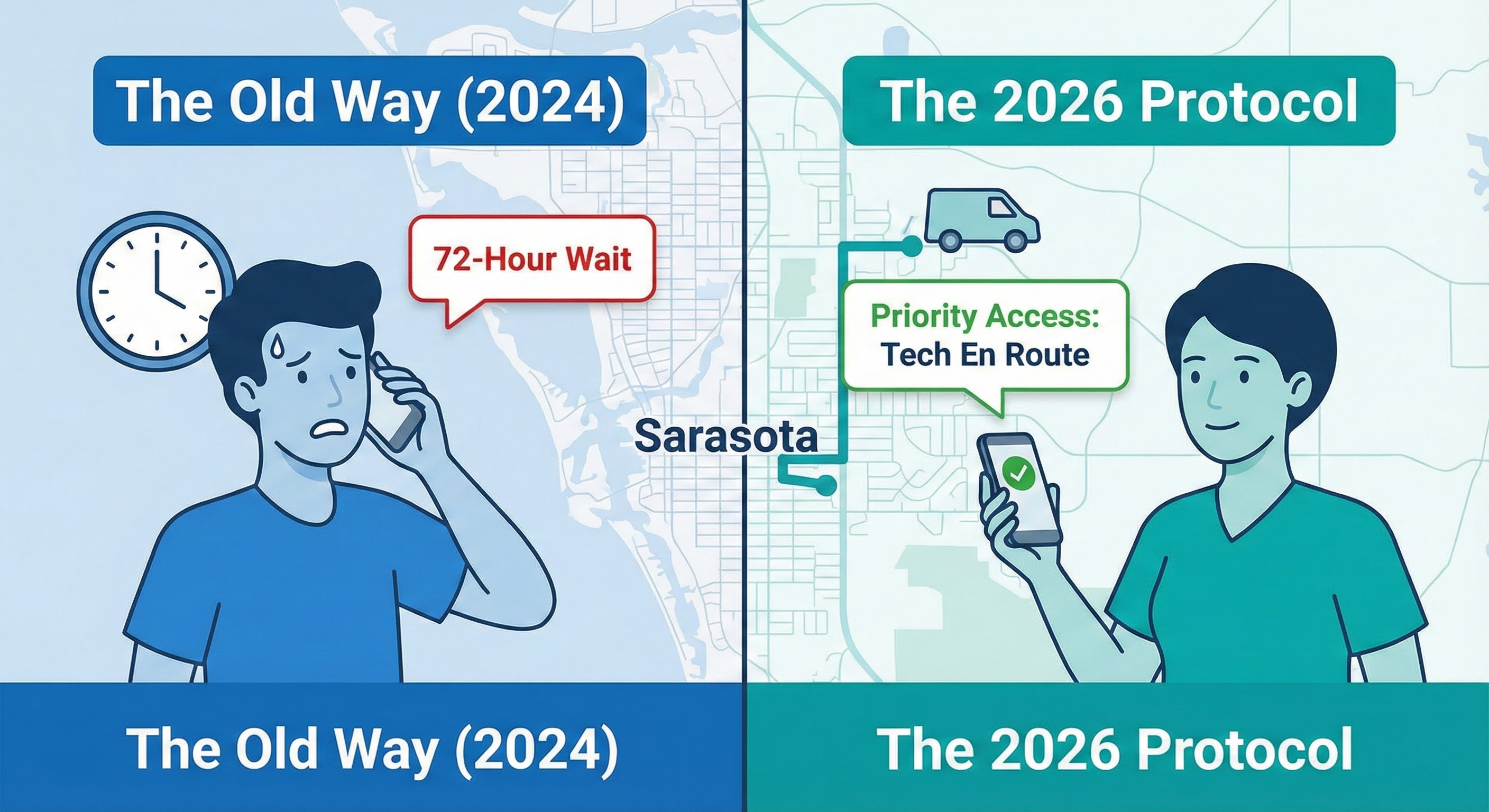 Infographic contrasting the 'Old Break-Fix Model' vs the new 'Urgent Repair Protocol'