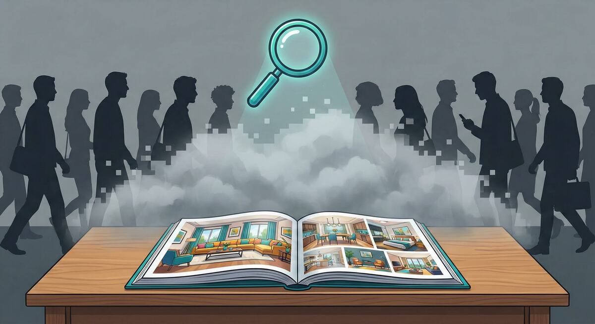 Concept art showing a beautiful portfolio hidden behind a digital fog